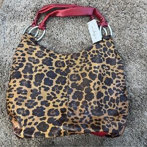 Alyssa Leopard Print leather Women's Bag with Red Accents!NWT!